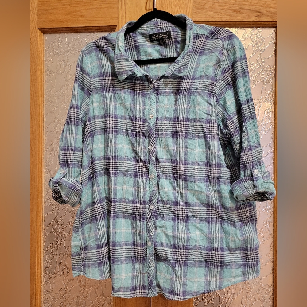 NWOT 3X North River Outfittters plaid Teal and purple